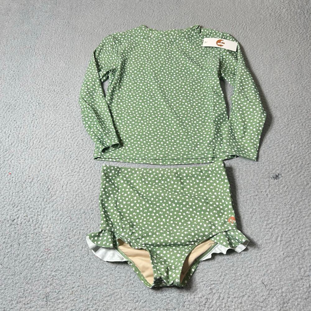 New Honey Mark‎ Ruffle High Waist Bikini Green Floral Girls Swimsuit 9/10